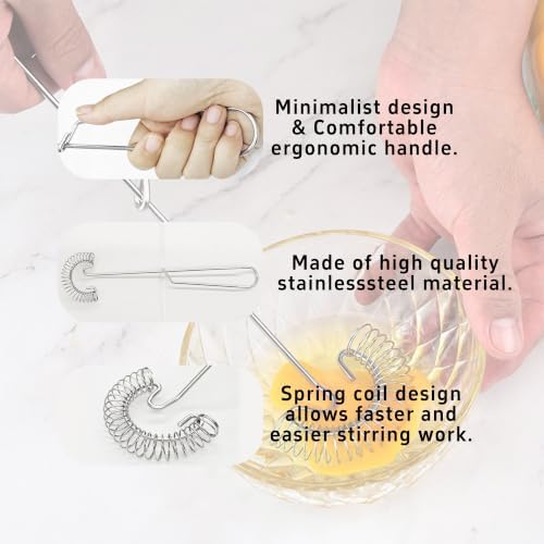 4PCS Stainless Steel Flat Whisk, Spring Coil Wire Egg Beater Whisk for