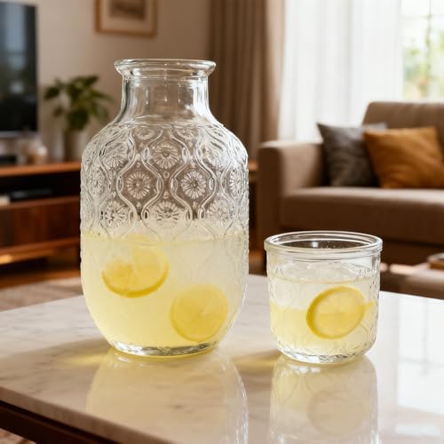 Vintage Bedside Water Carafe and Glass Set, Mouthwash Dispenser for
