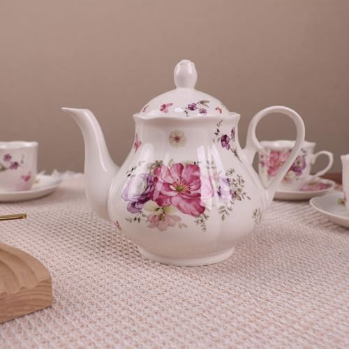 Guangyang 15pcs Porcelain Tea Sets 7 OZ Cups& Saucer Service for 6
