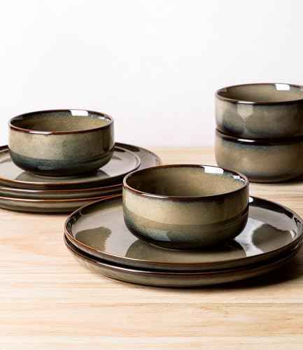 TheTerra Ceramic Dinnerware Set for 8, 24-Piece Plates and Bowls Set