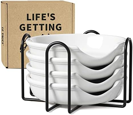 LE TAUCI Ceramic Spoon Rest with Holder, 4.8 Inches, Set of 4, White