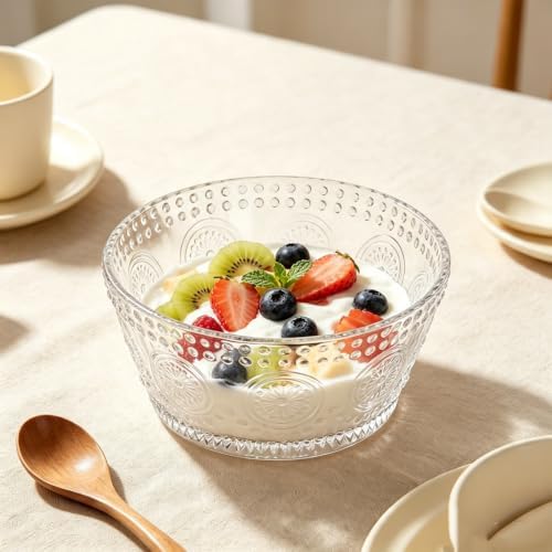 6 Pack Small Glass Bowls Set, 12 Oz Embossed Prep Dessert Bowls