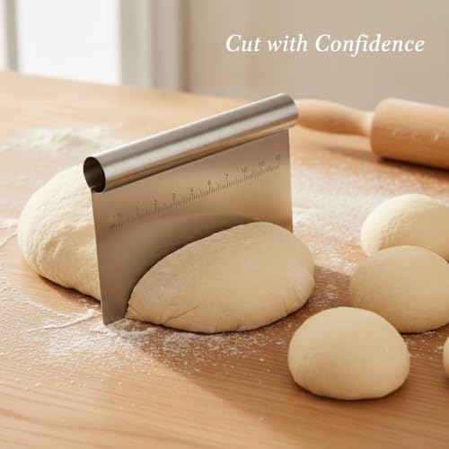 Dough Cutter with Measurement Scale, Stainless Steel Bench Scraper for