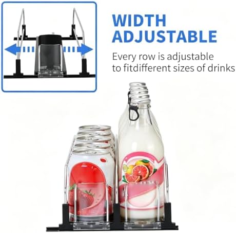 Fridge Drink Organizer, 15in Adjustable Self-Pushing Can Dispenser