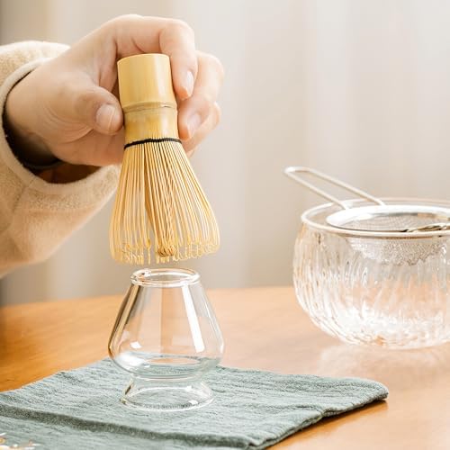 Matcha Bowl and Whisk Holder Set, Glass Matcha Bowl with Spout