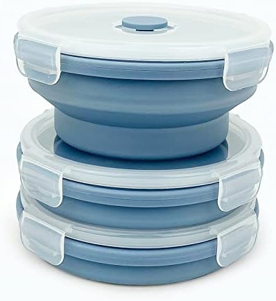 3piece Collapsible Bowl with Lids, Microwave Silicone Meal Prep Lunch