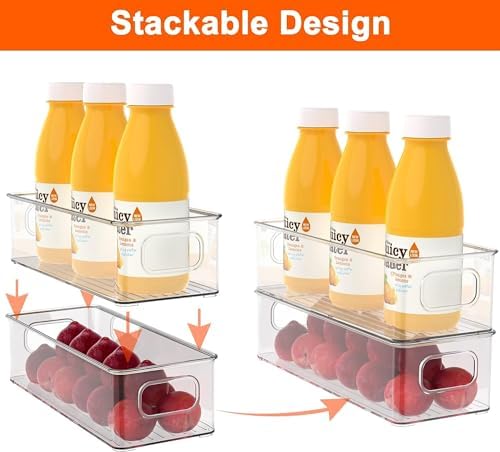 Set of 8 Refrigerator Pantry Organizer Bins - Stackable Fridge