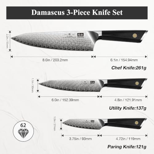 SHAN ZU 3-Piece Damascus Steel Knife Set