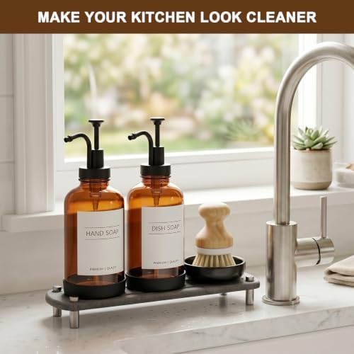 Kitchen Soap Dispenser Set, 16.9 oz/500 ml, with Dish Brush
