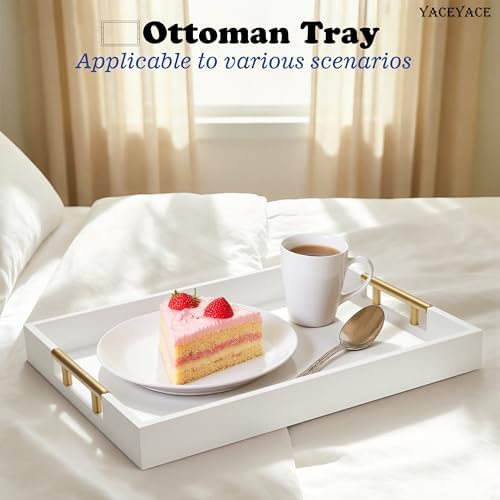 White Serving Tray with Metal Handles, 15.75" x 11.8" x 1.7"