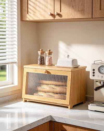 Kitsure Wooden Bread Box for Kitchen Countertop, 1-Tier, Bamboo