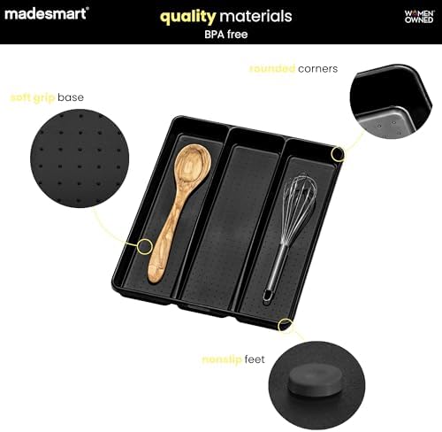 madesmart Classic 3-Compartment Utensil Tray, Carbon