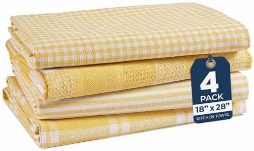 LANE LINEN Hand Towels for Kitchen 100% Cotton Durable 4 Pack - Yellow