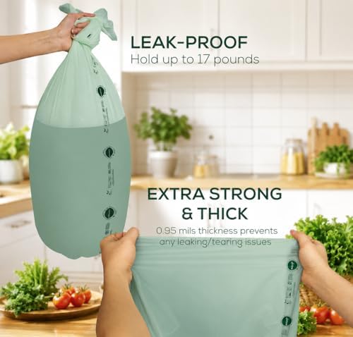 ANECO Compostable Food Waste Bags, 13 Gallon, 50 Count