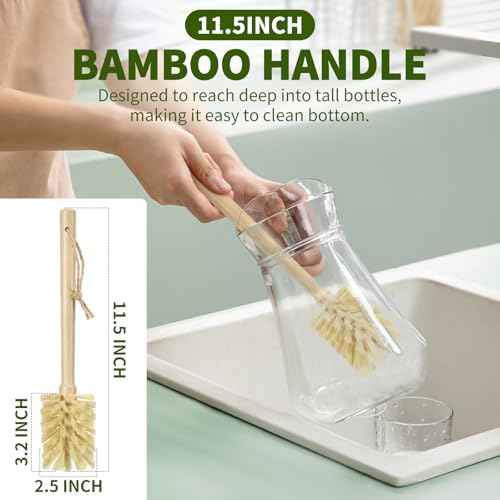 SAMEBUTECO Bamboo Cup Cleaning Brush Set of 2, 11.3 Inch