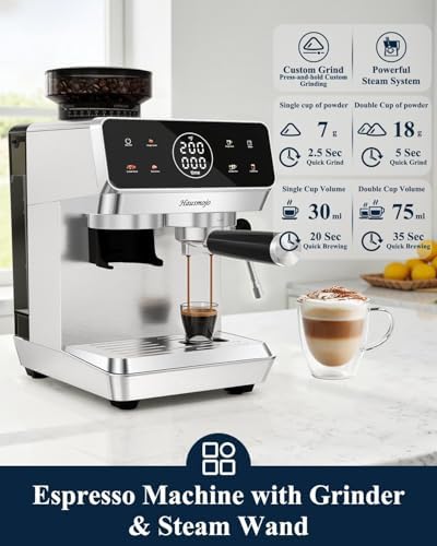 Espresso Machine with Built-in Burr Grinder, 44 Grind Settings