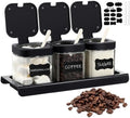 Suclain 3 Pcs Glass Coffee Container with Shelf, Labels Base Pen