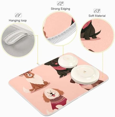 OTVEE Festive Pet Art Dish Drying Mat for Kitchen Counter Absorbent