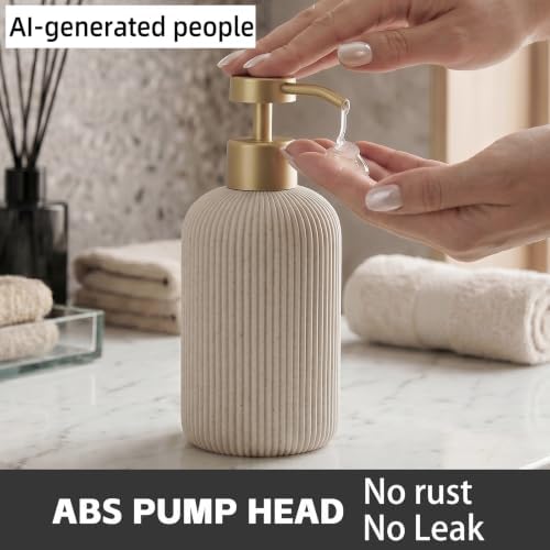Soap Dispenser14.2OZ, 2PCS Luxurious Stripe,Beige, Gold Pump