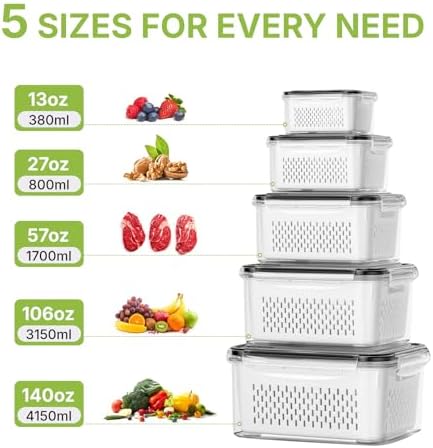 5 Pack Large Fruit Storage Containers for Fridge