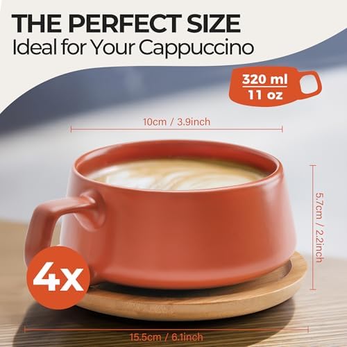 MIAMIO - Cappuccino Cup Set of 4, Ceramic (9.5oz) - Luxe