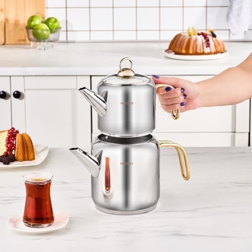 Karaca New Mira Turkish Tea Set, 1L Teapot and 2L Kettle
