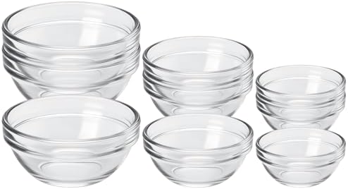 12-Piece Mini Glass Prep Bowls Set - 4x 1.5 oz, 4x 2.5 oz, 4x 4.5 oz