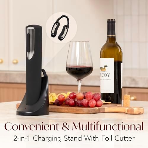 Rechargeable Electric Wine Bottle Opener - Charging Base and Foil