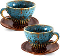 2 oz Espresso Cups and Saucers Set of 2, Ceramic Tea Cup for Latte