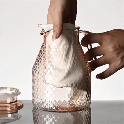 Water Pitcher Metal-Lid Cold Water Pitcher Acrylic Jug Glass Pot(Gris)