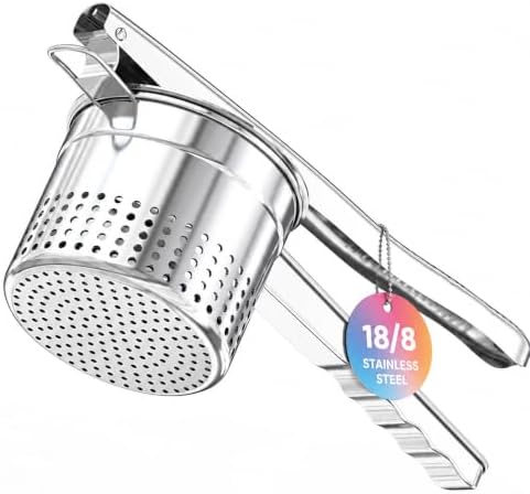 GloTika Heavy Duty Stainless Steel Potato Ricer, Ergonomic 15oz Masher