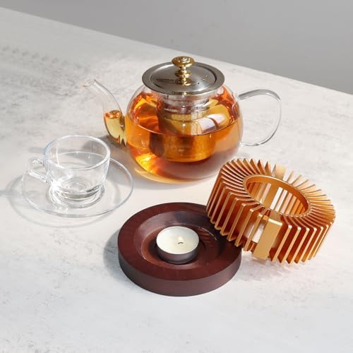 Tea Warmer, Aluminum Alloy & Wood, for Heating Tea Coffee Milk