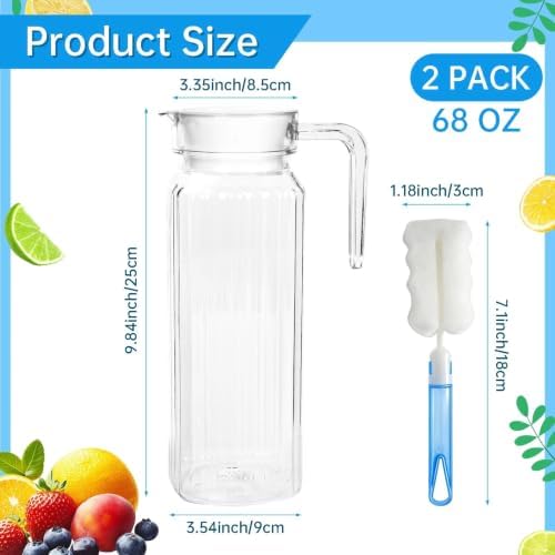 2 Pack Plastic Pitcher with Lid and Handle, Unbreakable Acrylic Juice