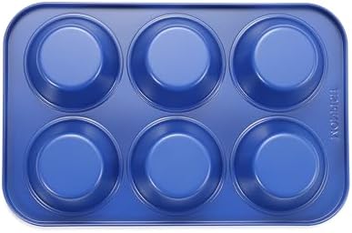 Monfish Muffin Pan 6 Jumbo Cup Carbon Steel Haze Blue non Stick