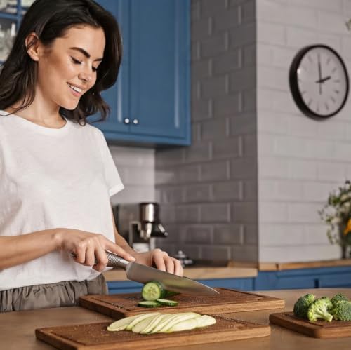 Bamboo Cutting Boards 5-Piece Set (S/M/L) with Juice Grooves &
