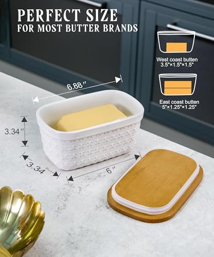 Nucookery Ceramic Butter Dish with Wood Lid for Countertop, Butter