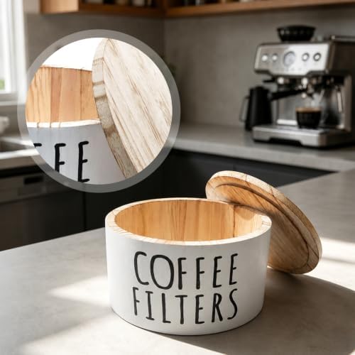 Uenhoy Solid Wood Coffee Filter Holder With Lid, Filter Storage
