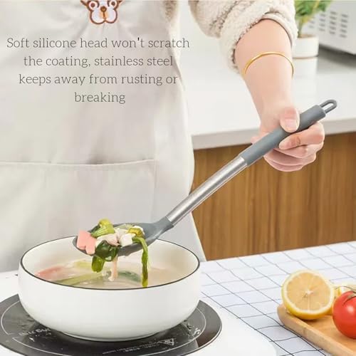 Silicone Slotted Cooking Spoon Set (13.2"), 3-Pack Large Stainless