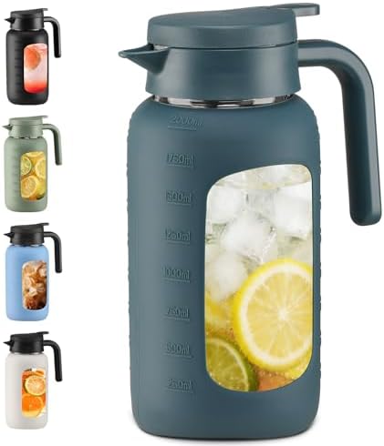 68oz Glass Pitcher with Handle and Lid,Borosilicate Leakproof Glass