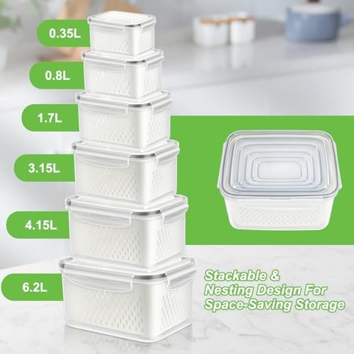 TBMax 12 Pieces Fruit Storage Containers for Fridge