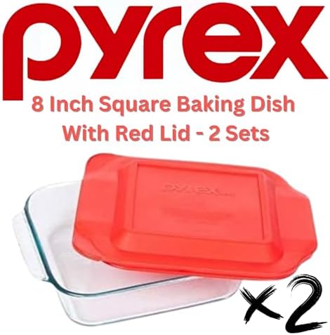 Pyrex 222 2-Qt Glass Baking Dish with Red Lid, 2-Pack