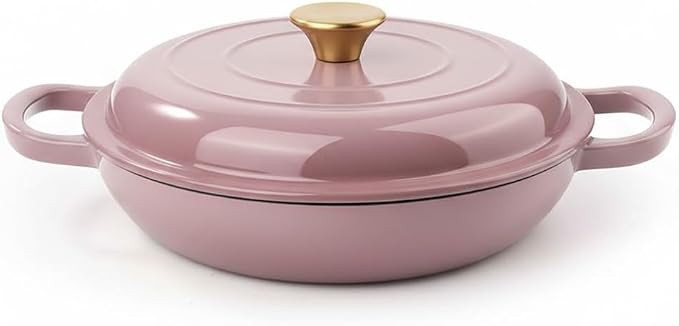 3 Quart Enameled Cast Iron Braiser, Non Stick Enameled Cast Iron Skillet by Fijinhom