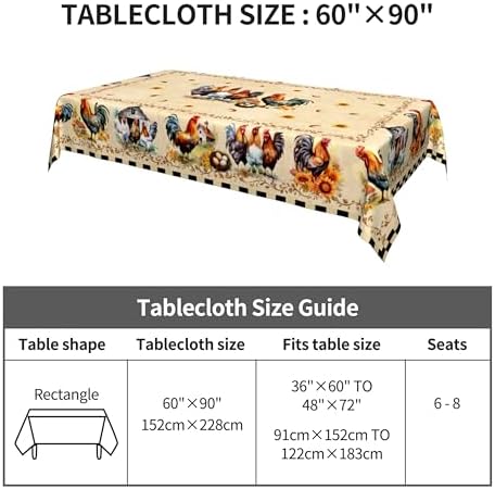 juniissl Rooster Rectangle Tablecloth Washable 60x90 Inch Table Cover