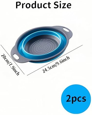 2Pack Blue Round Collapsible Colander Strainers And Colanders
