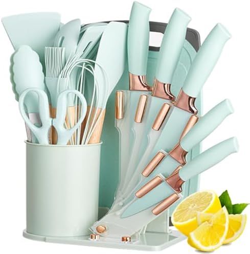 19 Pieces Kitchen Cooking Utensils and Knife Set with Holder Block