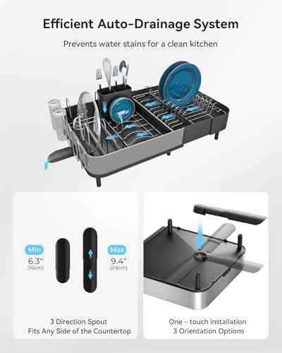 SUNLY Expandable Stainless Steel Dish Drying Rack, Black