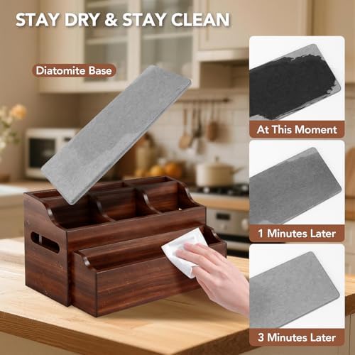 Kitchen Utensil Holder for Countertop, Large Wooden Utensil Organizer