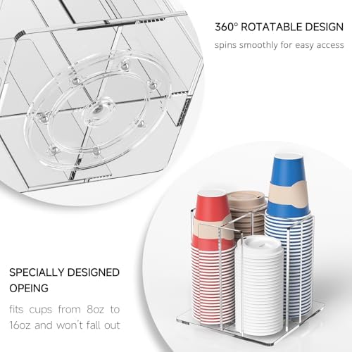 KOTEMON Cup and Lid Holder, 4-Compartment, Clear Acrylic