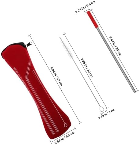 Portable Reusable Stainless Steel Metal Drinking Straws Set with Red
