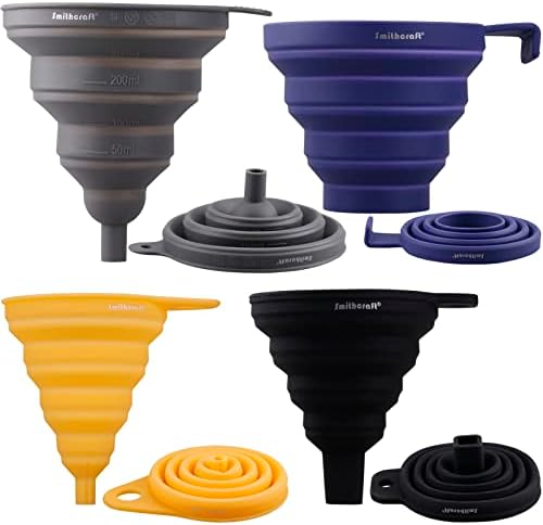 Funnel Set 4, Silicone Funnels for Kitchen, Collapsible Funnels for